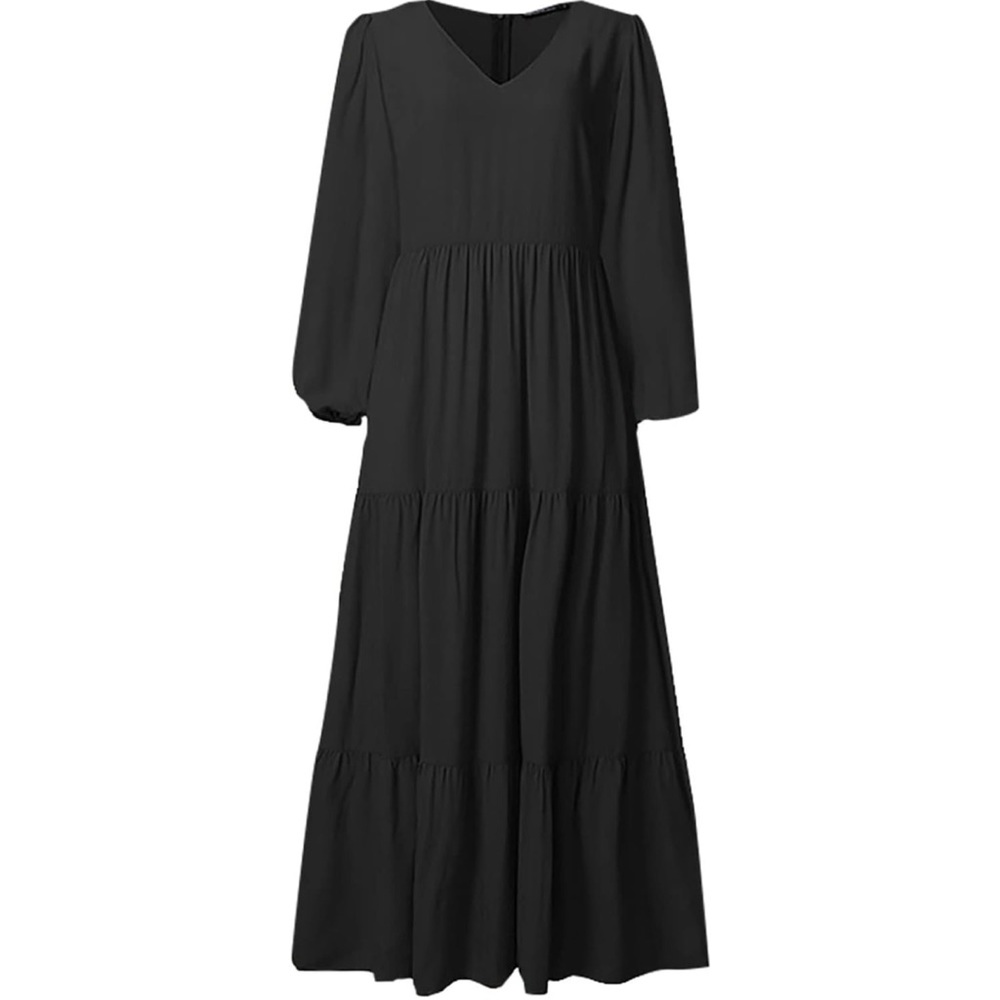 Casual Dresses for Women 2023 Long Sleeve V Neck Loose  Flowy Maxi Tiered Dress